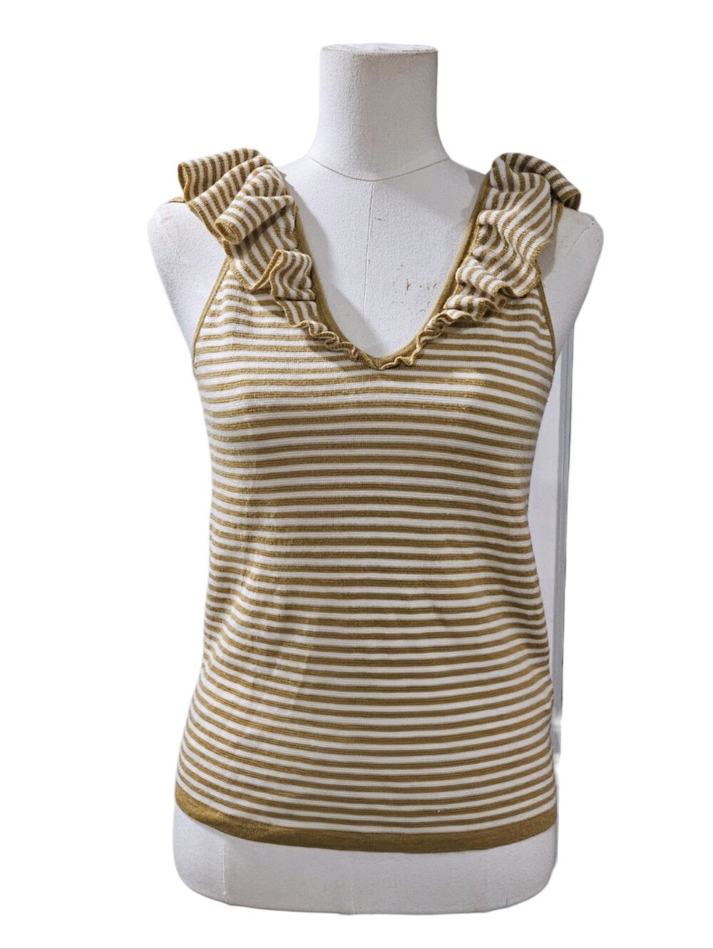 Madewell Belhaven Ruffle Sweater Tank in Stripe Small Merino Wool